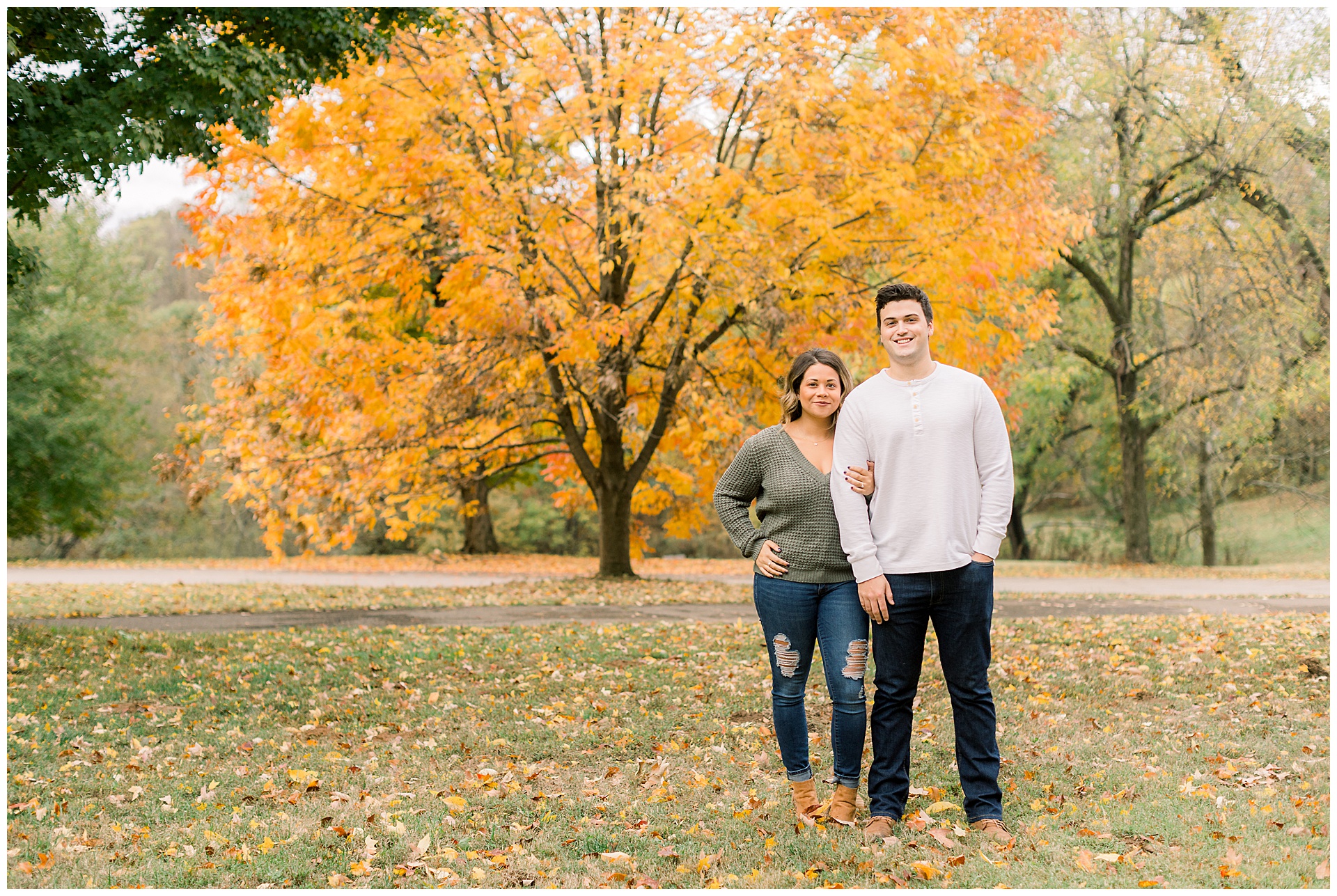 engagement photo session at a colorful park in fall 