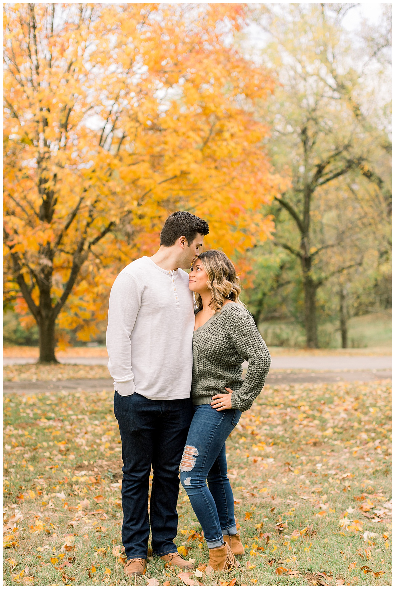 engagement photo session at a colorful park in fall 